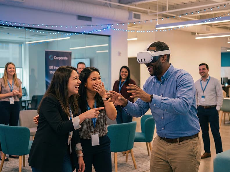 Team enjoying VR experience together