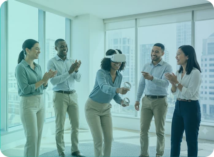 Team participating in VR team building experience