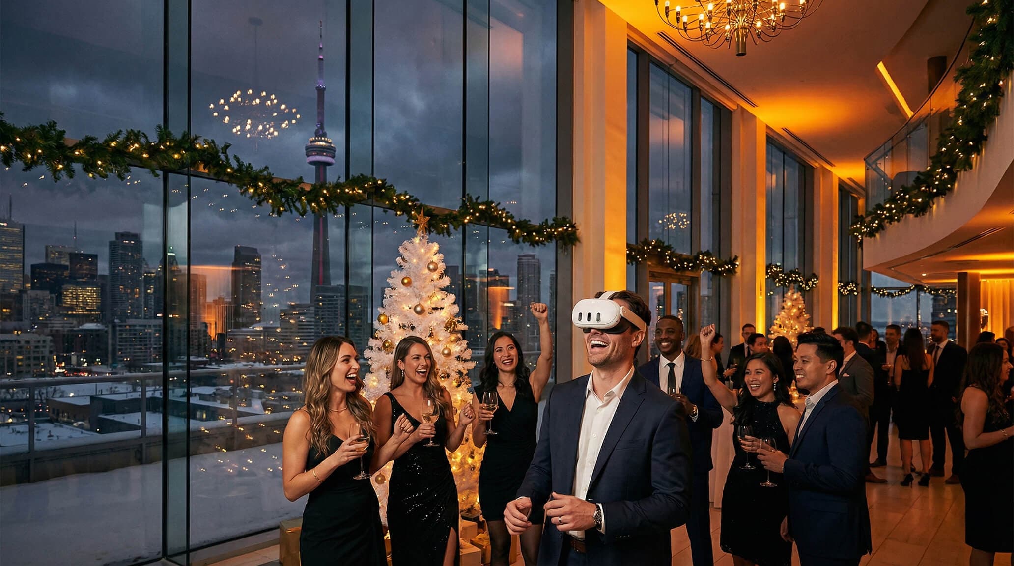 Office holiday party with VR entertainment