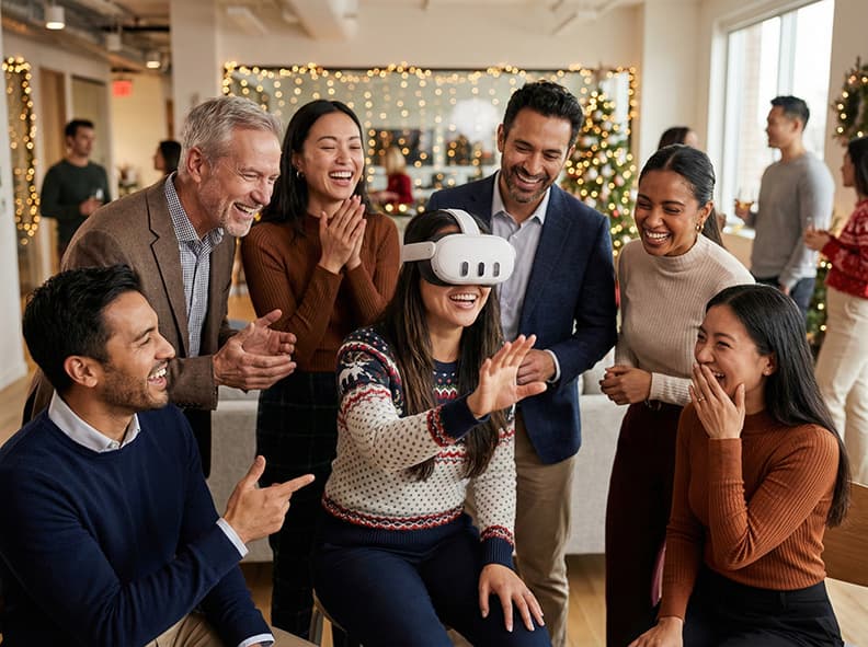 Coworkers laughing and playing VR together